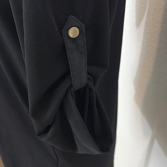 Carmen Marc Valvo Black Button-Down, Patch Pocket 3/4 Roll Sleeves  Top Size S/P - Picture 3 of 9